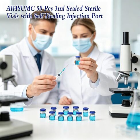 50 Pcs 3ml Sealed Sterile Vials with Self Healing Injection Port, Empty Vials with Plastic-Aluminum Flip Caps, Glass Empty Vials for Injection, Liquid Sample Storage Vial with Caps in Kuwait