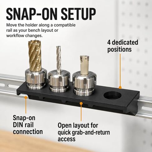 MT3 Tool Holder Compatible with DIN Rail Systems – Holds 4 Tapered Shanks | Chuck Organization Mount | Freestanding Rack for Lathe Mill Machine Work Areas in Kuwait