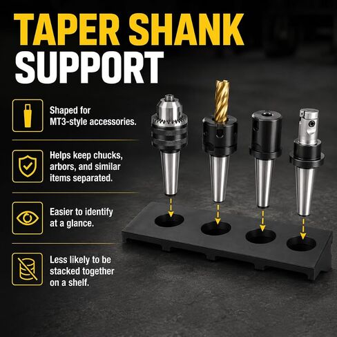 MT3 Tool Holder Compatible with DIN Rail Systems – Holds 4 Tapered Shanks | Chuck Organization Mount | Freestanding Rack for Lathe Mill Machine Work Areas in Kuwait