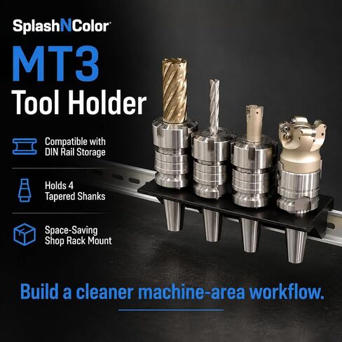 MT3 Tool Holder Compatible with DIN Rail Systems – Holds 4 Tapered Shanks | Chuck Organization Mount | Freestanding Rack for Lathe Mill Machine Work Areas in Kuwait