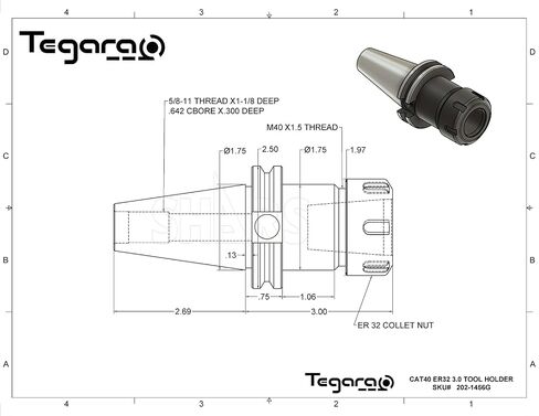 Tegara CAT40 ER32 3.0 in. Collet Chuck Tool Holder 4 pcs 202-1456G-4 M[ in Kuwait