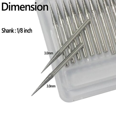30 Pcs 1/8" Shank Diamond Burr, 3mm Cone Shape Diamond Mounted Stone Carving Set for Rotary Tools in Kuwait