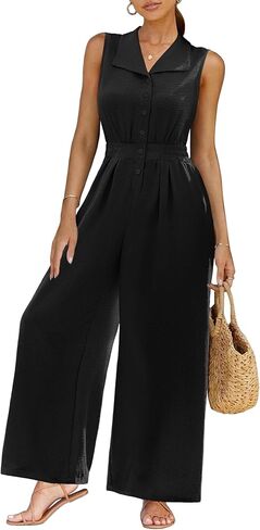 Women Dressy Summer Casual Jumpsuit Sleeveless V Neck Wide Leg Pants Rompers Fashion Elegant One Piece Outfit in Saudi Arabia
