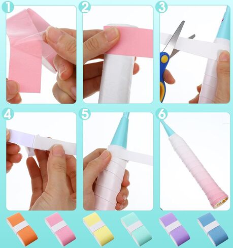6 Pack Tennis Wrap Grip Tape, Tacky Anti-Slip Tennis Racket Tape, Gradient Colour Badminton Racket Overgrip for Pickleball, Golf, Baseball in Kuwait