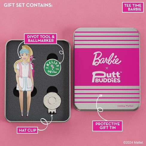 Barbie Tee Time Barbie Golf Divot Tool and Ball Marker – Magnetic Collectible Golf Gift Set with Hat Clip & Tin for Golfers, Golf Accessories for Women in Kuwait
