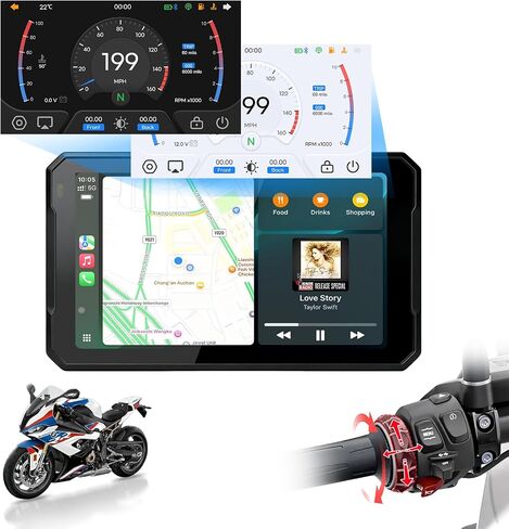 Wireless CarPlay for Motorcycle, 7 Inch Portable Waterproof Touchscreen with Apple Carplay and Android Auto, Bluetooth/Voice Control, Support Siri and Google Assistant in Saudi Arabia