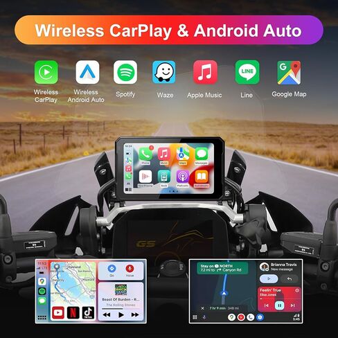 Wireless CarPlay for Motorcycle, 7 Inch Portable Waterproof Touchscreen with Apple Carplay and Android Auto, Bluetooth/Voice Control, Support Siri and Google Assistant in Saudi Arabia