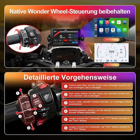 Wireless CarPlay for Motorcycle, 7 Inch Portable Waterproof Touchscreen with Apple Carplay and Android Auto, Bluetooth/Voice Control, Support Siri and Google Assistant in Saudi Arabia
