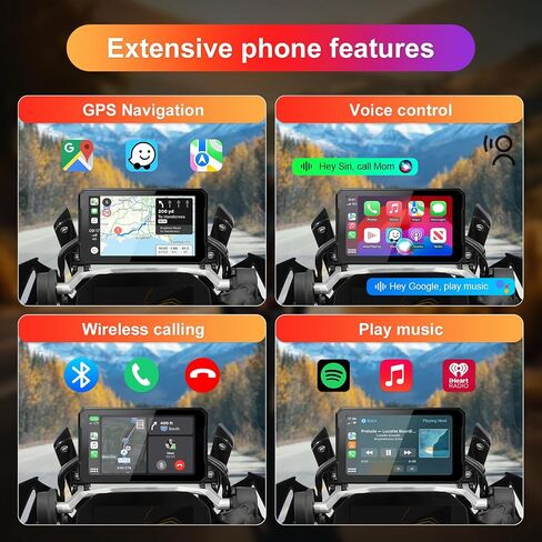 Wireless CarPlay for Motorcycle, 7 Inch Portable Waterproof Touchscreen with Apple Carplay and Android Auto, Bluetooth/Voice Control, Support Siri and Google Assistant in Saudi Arabia