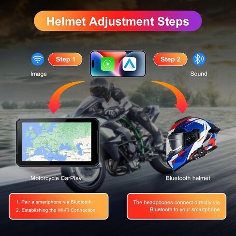 Wireless CarPlay for Motorcycle, 7 Inch Portable Waterproof Touchscreen with Apple Carplay and Android Auto, Bluetooth/Voice Control, Support Siri and Google Assistant in Saudi Arabia
