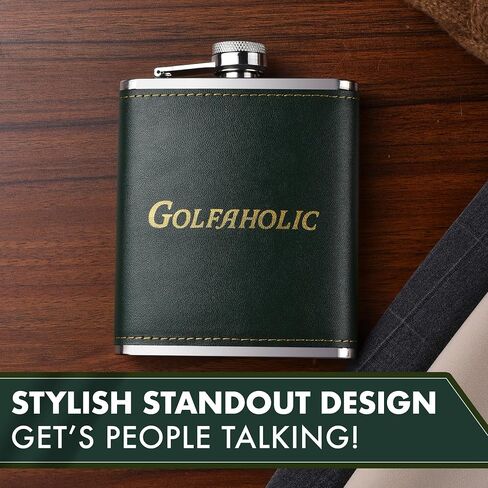 Shanker Golf - Hip Flask & Divot Tool Golf Gift Set - Golfaholic Hip Flask & 4-in-1 Divot Tool Set - Funny Golf Gifts for Men - Ball Marker, Groove Cleaner & Bottle Opener in Kuwait