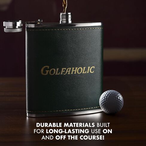 Shanker Golf - Hip Flask & Divot Tool Golf Gift Set - Golfaholic Hip Flask & 4-in-1 Divot Tool Set - Funny Golf Gifts for Men - Ball Marker, Groove Cleaner & Bottle Opener in Kuwait