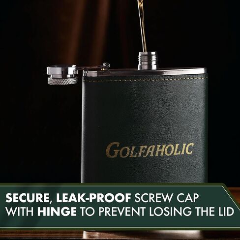 Shanker Golf - Hip Flask & Divot Tool Golf Gift Set - Golfaholic Hip Flask & 4-in-1 Divot Tool Set - Funny Golf Gifts for Men - Ball Marker, Groove Cleaner & Bottle Opener in Kuwait