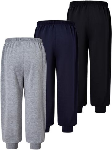 Nivne Tco طفل بنين 3-حزمة Sweatpants مجموعة عارضة الجانب مخطط مرونة الخصر فضفاضة المجهزة صالة الحريم السراويل in Kuwait