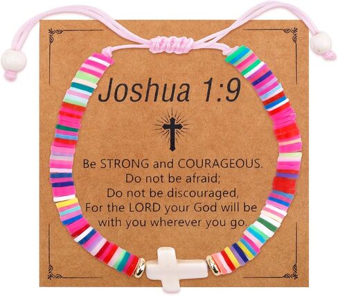 Cross Bracelet for Girls, Colorful Polymer Clay Christian Jesus Religious Confirmation Bracelet with Motivational Card First Holy Communion Gifts for Daughter Sister Teenage Girls in Saudi Arabia