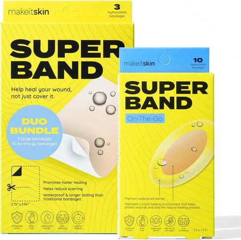 SUPERBAND Hydrocolloid Duo Bundle: 3-Pack Cut-to-Size (Custom Shape) & 10-Pack On-The-Go (Pre-Cut) – Waterproof First Aid for Blisters, Abrasions, & Sports Recovery in Kuwait
