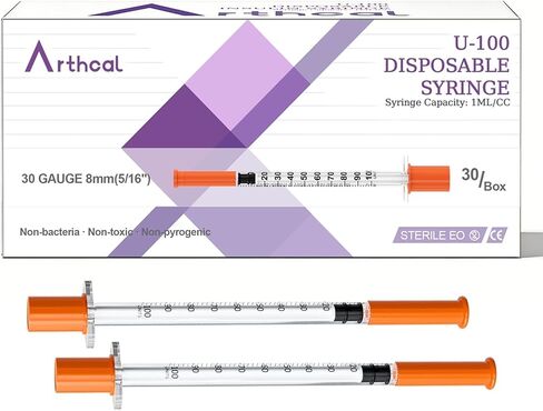 30 Individually Wrapped U-100 Syringes, 1ml/cc, with 30G 5/16" (8mm) Needles in Kuwait