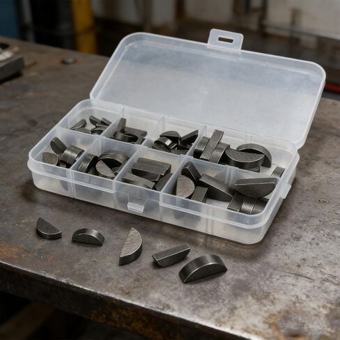 80pcs Half Moon Keys Metric Keyway and Key Stock Set with Carbon Steel Construction for Shaft and Crank Repair Precision Sizes in Organized PP Storage Box in Kuwait
