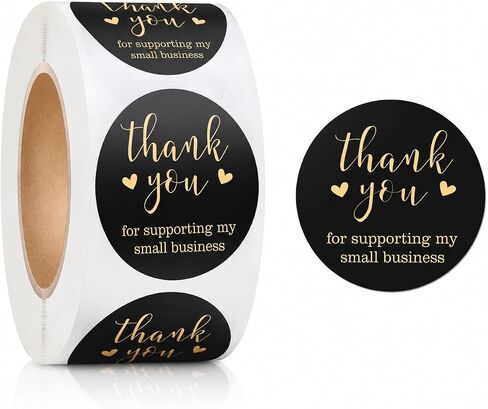 500 Pcs Thank You Stickers 1 Inch Thank You Sticker for Packaging Thank You Stickers for Small Business Thank You Label Stickers Self-Adhesive Labels (Black &Gold) in Kuwait