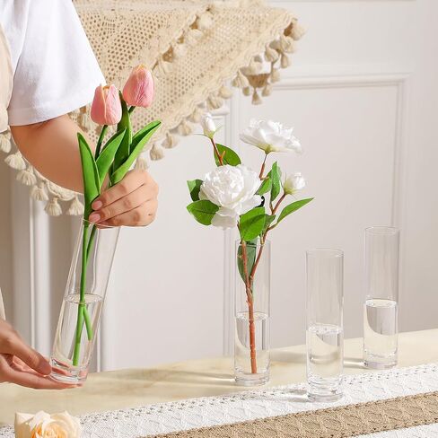 Clear Glass Cylinder Bud Vases,Small Clear Skinny Single Flower Vase for Centerpieces - Minimalist Bulk Vases for Wedding Birthday Bridal Shower Party Events Table Decor (2) in Saudi Arabia