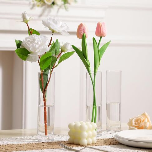 Clear Glass Cylinder Bud Vases,Small Clear Skinny Single Flower Vase for Centerpieces - Minimalist Bulk Vases for Wedding Birthday Bridal Shower Party Events Table Decor (2) in Saudi Arabia