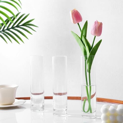 Clear Glass Cylinder Bud Vases,Small Clear Skinny Single Flower Vase for Centerpieces - Minimalist Bulk Vases for Wedding Birthday Bridal Shower Party Events Table Decor (2) in Saudi Arabia