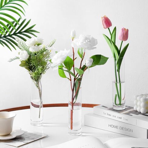 Clear Glass Cylinder Bud Vases,Small Clear Skinny Single Flower Vase for Centerpieces - Minimalist Bulk Vases for Wedding Birthday Bridal Shower Party Events Table Decor (2) in Saudi Arabia