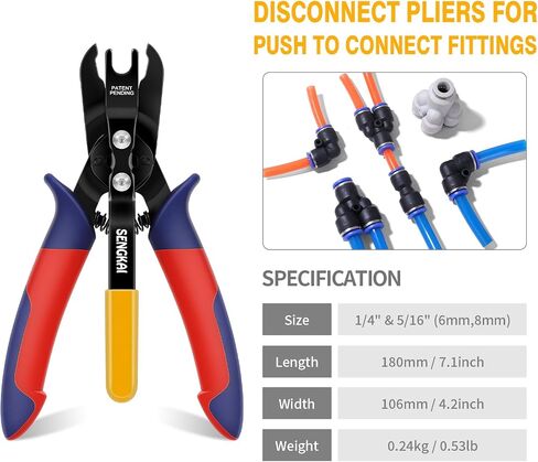 Air Line Removal Tool with 8Pcs Male Elbow 1/4" Tube OD x 1/4" NPT Thread Push to Connect Fittings, Disconnect Pliers for 1/4", 5/16" (6mm,8mm) Quick Connect Air Hose Fittings in Kuwait