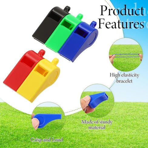SHENLIU 50 Pcs Sport Whistle with Bracelet, Multicolor Loud Clear Plastic Whistles with Stretchable Coil Wrist Keychain Ring for Coaches Referees School Soccer Party Gift Survival Emergency Training in Kuwait