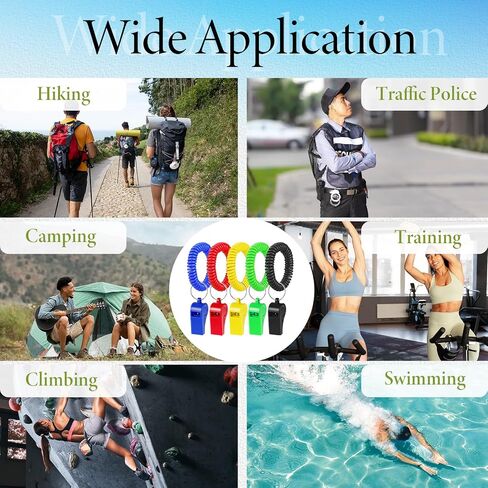 SHENLIU 50 Pcs Sport Whistle with Bracelet, Multicolor Loud Clear Plastic Whistles with Stretchable Coil Wrist Keychain Ring for Coaches Referees School Soccer Party Gift Survival Emergency Training in Kuwait