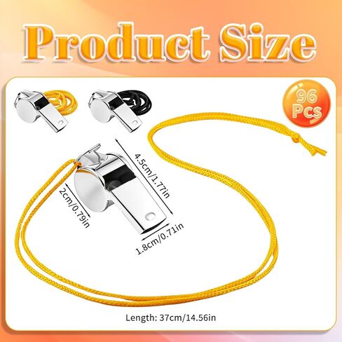 96 Pcs Stainless Steel Coach Whistle, Metal Whistles for Adults with Lanyard Loud Clear Sound for Coaches Referees Sports Training Emergency Kits in Kuwait