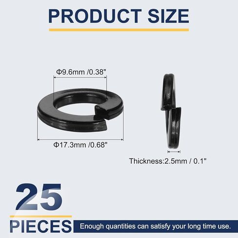 MECCANIXITY 3/8 Spring Lock Washer, 304 Stainless Steel Split Lock Washers for Screws Bolts Cars Construction Machinery Black Pack of 25 in Kuwait