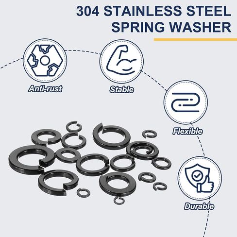 MECCANIXITY 3/8 Spring Lock Washer, 304 Stainless Steel Split Lock Washers for Screws Bolts Cars Construction Machinery Black Pack of 25 in Kuwait