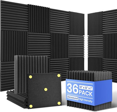 Focusound 80 حزمة من ألواح الرغوة المقاومة للصوت، 1 × 12 × 12 بوصة من ألواح الرغوة الصوتية للجدار، لوحات إسفين عازلة للصوت عالية الكثافة لغرفة ألعاب مكتب استوديو الموسيقى مع 540 قطعة لاصقة مزدوجة الجانب in Kuwait