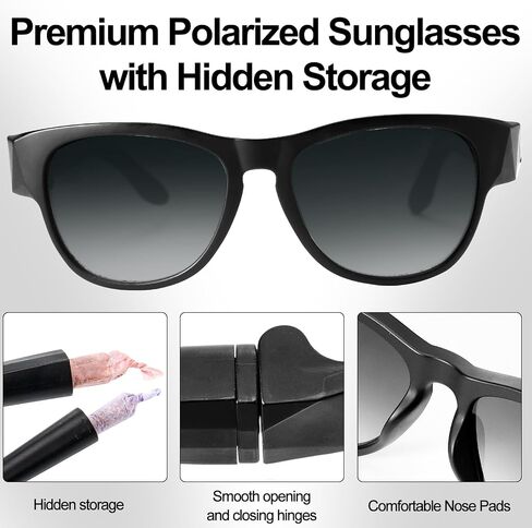 Sunglasses with Hidden Storage Tube Creative Conical Tube Multifunctional Black in Kuwait