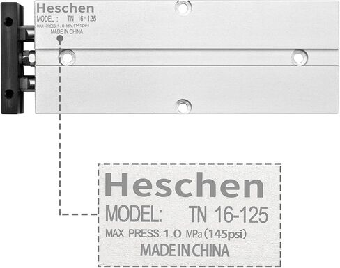 أسطوانة هواء هوائية من Heschen، TN16-125(TDA16-125)، تجويف 16 مم، شوط 125 مم، أسطوانة هواء هوائية من الألومنيوم مزدوجة الفعل، مع مغناطيس، فضي in Kuwait