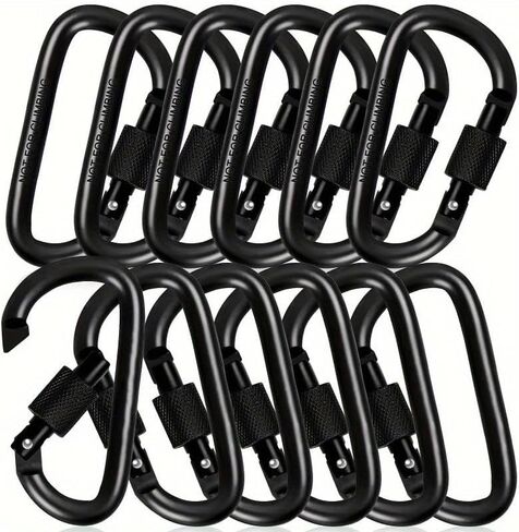 4pcs D-Shaped Spring Hook Outdoor Hooks, Clips with Screw Gate, Black Aluminum Alloy Buckle, Suitable for Camping, Hiking, Fishing Keychain Hooks, 42 x 80mm in Kuwait