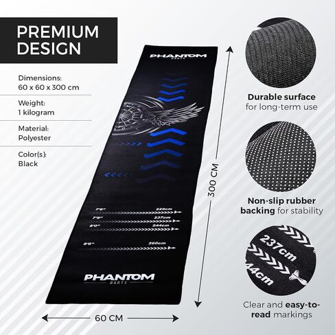 Darts Mat with Oche – Professional Dartboard Mat for Floor Protection, Non-Slip Rubber Backing, Portable Darts Distance Mat with Throwing Lines for Home or Pub in Kuwait