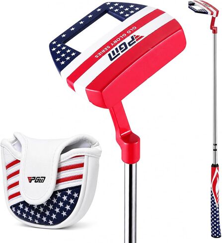 PGM Old Glory Golf Putter 34 "مضرب مطرقة باليد اليمنى للرجال والنساء، رأس من سبائك الزنك، عمود من الفولاذ المقاوم للصدأ، تصميم علم الولايات المتحدة الأمريكية، مضرب محاذاة عالي MOI مع غطاء للرأس in Kuwait