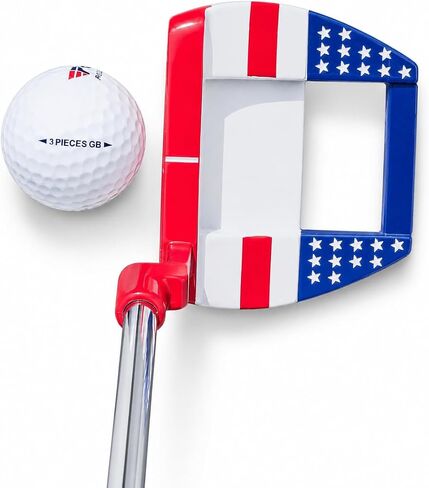 PGM Old Glory Golf Putter 34 "مضرب مطرقة باليد اليمنى للرجال والنساء، رأس من سبائك الزنك، عمود من الفولاذ المقاوم للصدأ، تصميم علم الولايات المتحدة الأمريكية، مضرب محاذاة عالي MOI مع غطاء للرأس in Kuwait