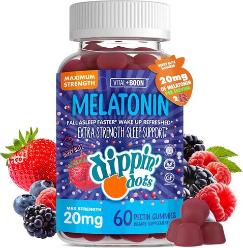 Dippin' Dots Extra Strength Melatonin 20mg Gummies for Adults - Melatonin Gummies with 20mg per Serving - Vegan Friendly Nighttime Sleep Supplement - Made with Natural Colors & Flavors (60 Count) in Saudi Arabia