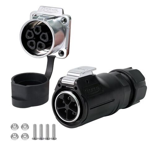 CNLINKO LP-32 5 Pin IP68 موصل دائري صناعي 50A 500V | مقبس بأربعة ثقوب، قابس كهربائي مقاوم للماء M32، تصميم قفل الدفع، لحام، للبيئات القاسية، المعدات الخارجية in Kuwait
