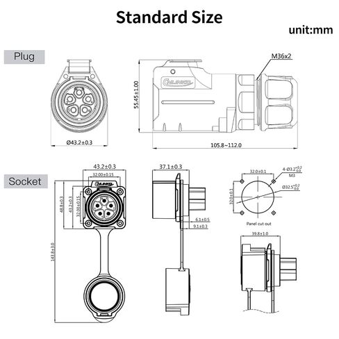 CNLINKO LP-32 5 Pin IP68 موصل دائري صناعي 50A 500V | مقبس بأربعة ثقوب، قابس كهربائي مقاوم للماء M32، تصميم قفل الدفع، لحام، للبيئات القاسية، المعدات الخارجية in Kuwait