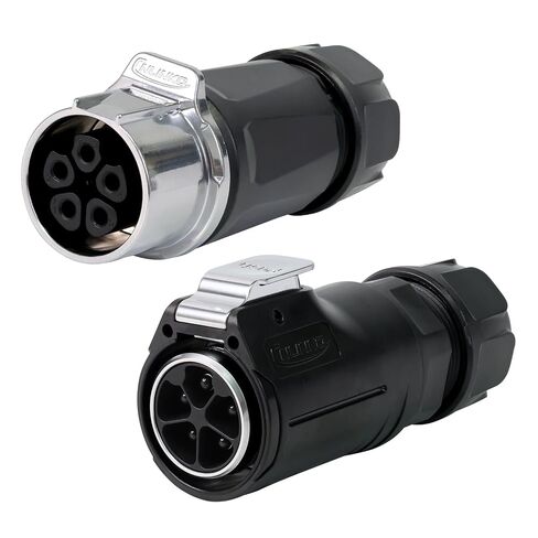 CNLINKO LP-32 5 Pin IP68 موصل دائري صناعي 50A 500V | مقبس بأربعة ثقوب، قابس كهربائي مقاوم للماء M32، تصميم قفل الدفع، لحام، للبيئات القاسية، المعدات الخارجية in Kuwait