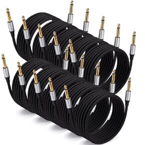 Tellegloww 10 Pcs 10Ft 6.35mm Instrument Guitar Cable, 1/4inch Mono Jack TS Instrument Cable, 1/4 Inch to 1/4 inch Male to Male Plug Mono Audio Cord for Bass, Keyboard, Amp, Mixer in Kuwait