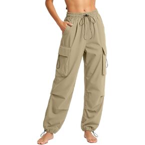 Womens Athletic Joggers Hiking Cargo Pants High Waisted Parachute Pant Plus Size Lightweight Trousers with Multi Pocket in Kuwait