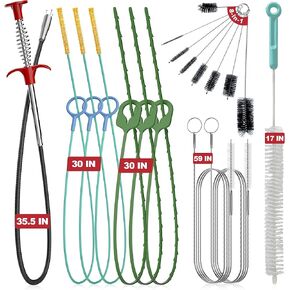 EastLink Drain Snake 18 Set: 35.5" Drain Clog Remover (x1), 30" Steel Hair Snake (x3), 30" PET Sink Snake (x3), 59" Tube Drain Brush (x2), 17" Dryer Vent Cleaner Brush (x1), Straw Cleaner Brush (x8) in Saudi Arabia