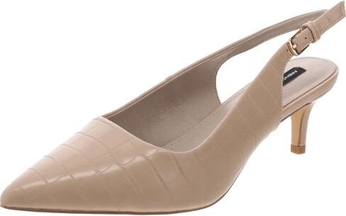 French Connection Women’s Croc-Textured Slingback Heels – Pointed Toe Mid Heels with Adjustable Strap - Black Size 6 in Saudi Arabia