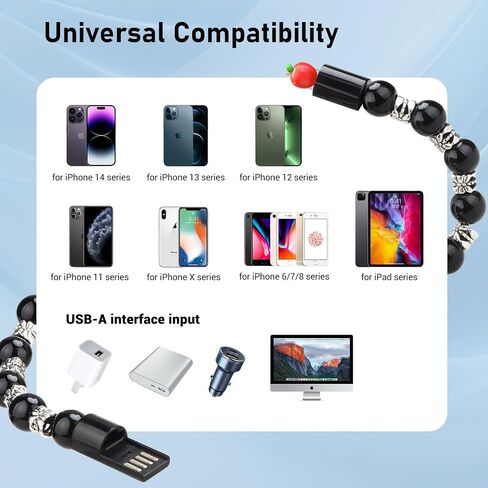 AOLCEV لـ iPhone Charging Cable Bead Bead Bead Scord Fast Charger Cord 66W [MFI Certified] for iPhone Charging Cord Creative Wrist Charger Cable for iPhone 14 13 Pro Max in Kuwait