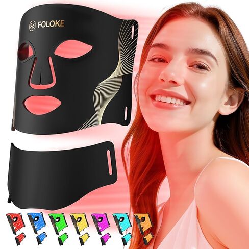 Foroke LED Therapy Therapy Care Care ، LEDS Face Mask & Neck Mask Red - طول موجة للاستخدام المنزلي ، - Made Advanced Skincy Made (رمادي) in Kuwait